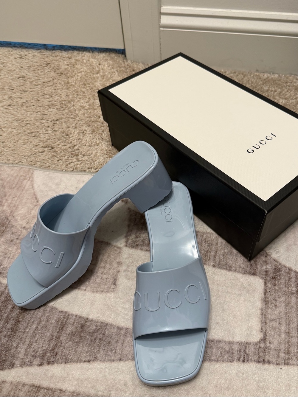 Gucci Light Blue Rubber Slides